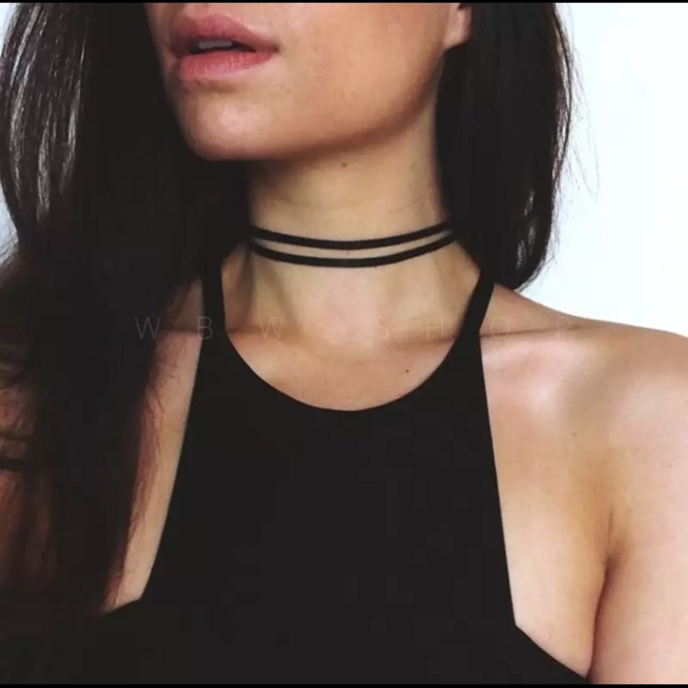 Black Double Layer Suede Choker